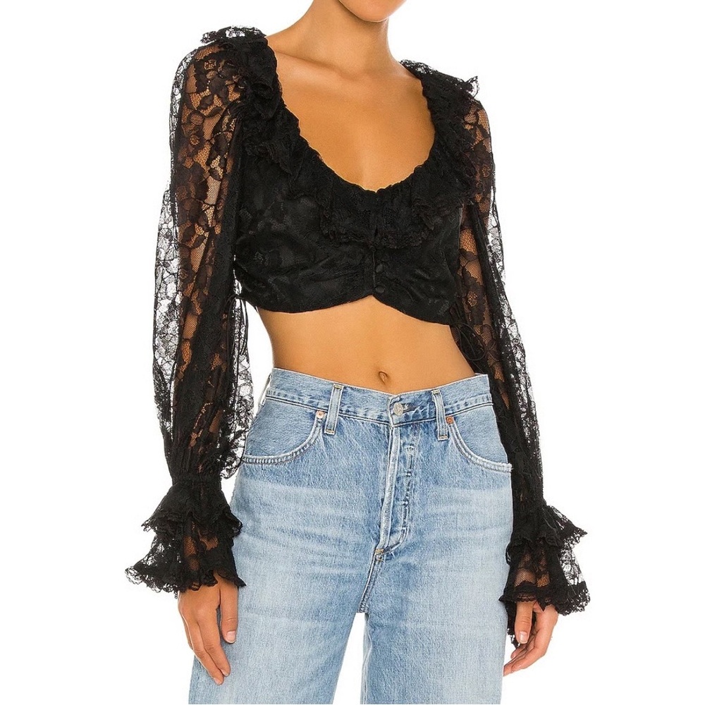 Free People Black Lace Ruffle Crop Top